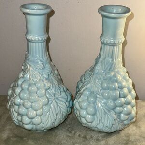 Chic Ceramic Grape Design Vases Decanters in Eggshell Blue Both as a pair
